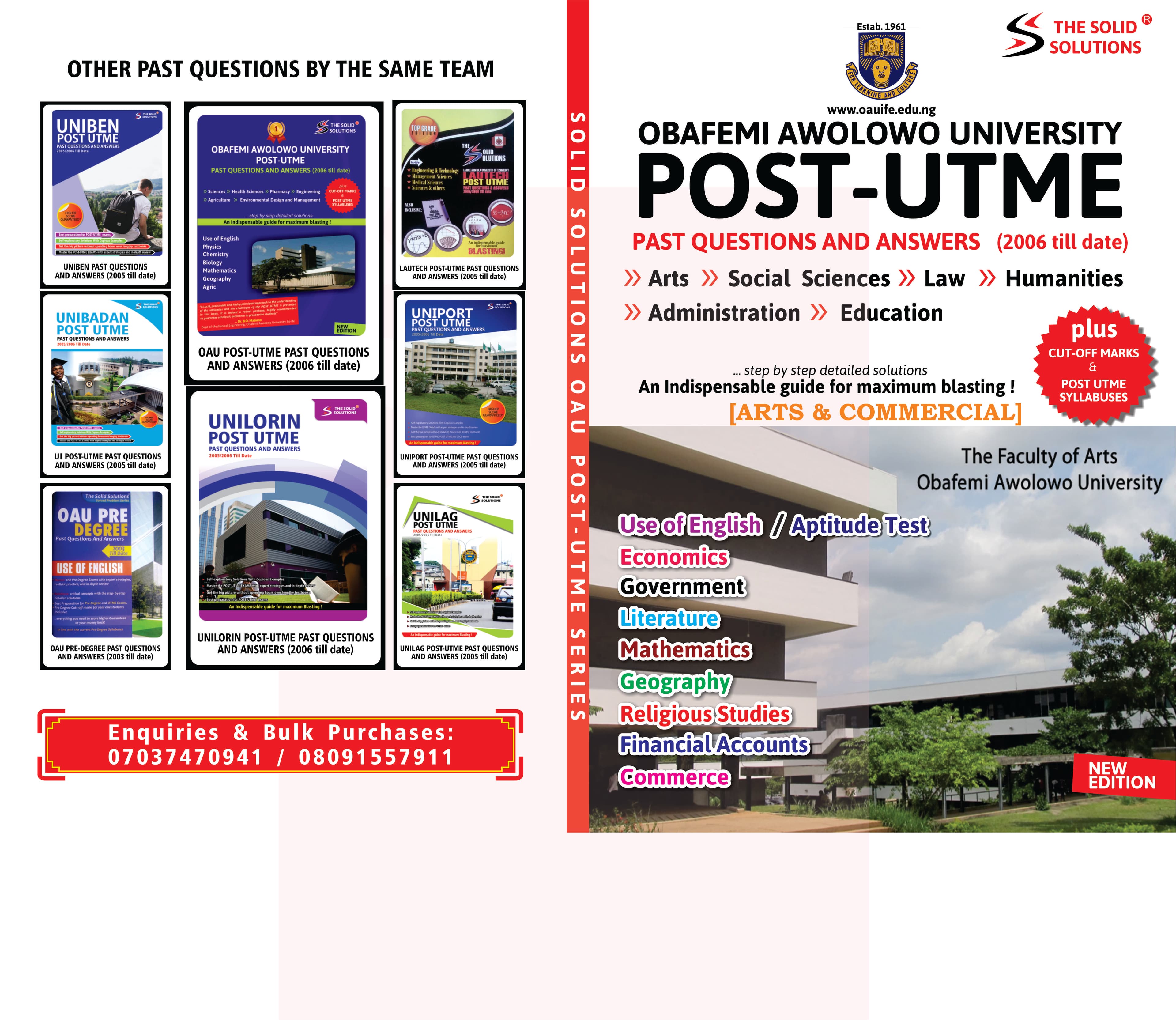 OBAFEMI AWOLOWO UNIVERSITY POST UTME PAST QUESTIONS